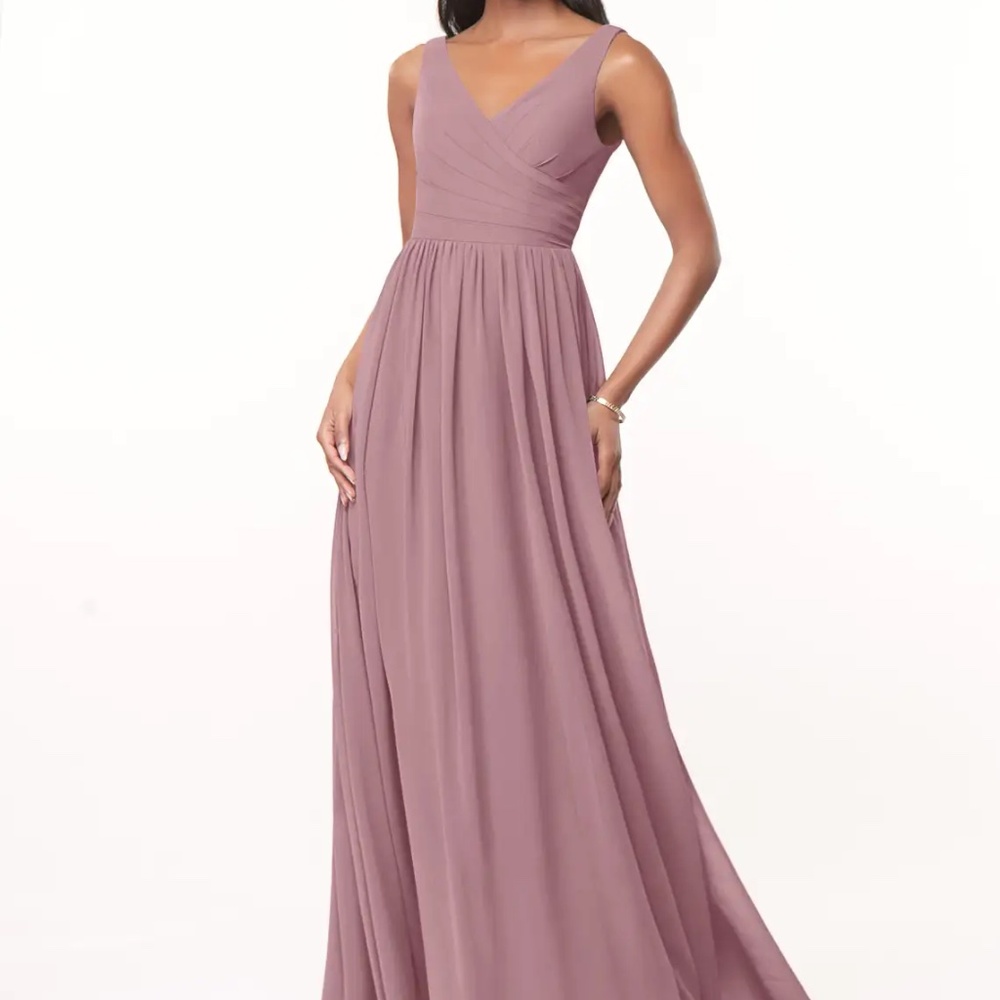 Azazie Keyla Dress A-line V-neck Pleated Chiffon Dusty Rose Size C (A8)